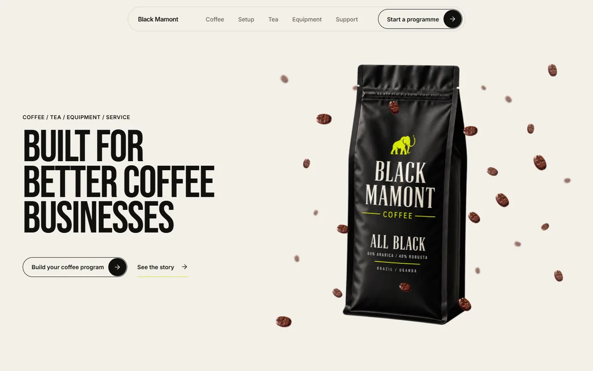 Сайт Black Mamont с кофейной продукцией